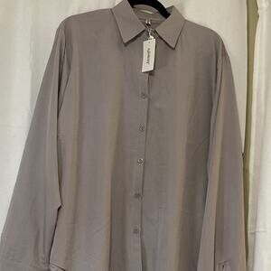 Gemolly Gray Shirt Blouse Womens Plus Size 3XL Business Casual Travel Minimalist